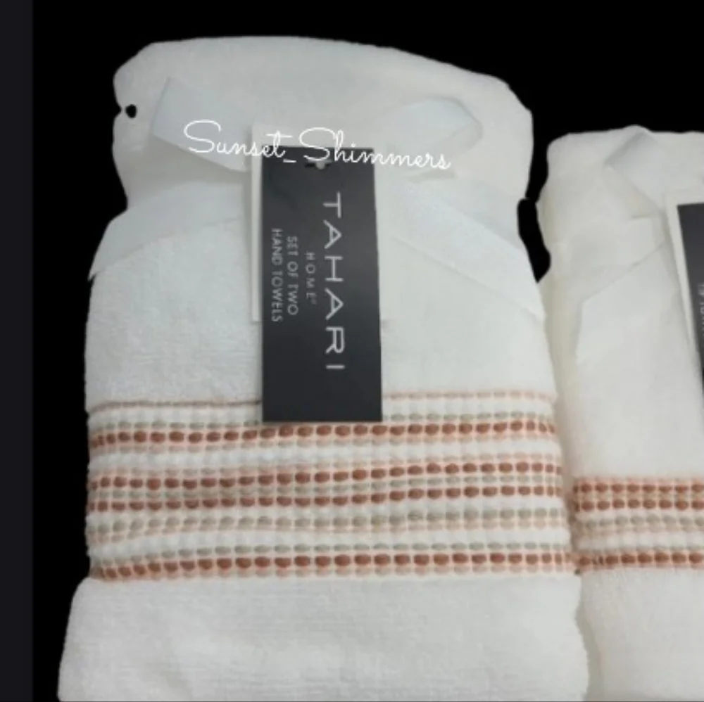 6pc TAHARI Rust Tan Ombre Dot Stripe Luxury Plush Bath Hand Tip Towel Set